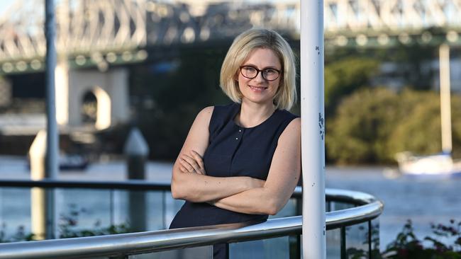 Senator Amanda Stoker, outside her office, with the Storey Bridge behind, in Brisbane. Picture: Lyndon Mechielsen