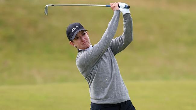 ST ANDREWS, SCOTLAND - AUGUST 21: Karrie Webb of Australia plays her second shot on the fourth hole during a Pro-Am ahead of the AIG Women's Open at St Andrews Old Course on August 21, 2024 in St Andrews, Scotland. (Photo by Luke Walker/Getty Images)