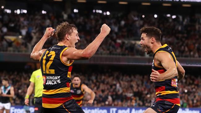 Jordan Dawson won the game off his own boot after the siren. Picture: Getty Images