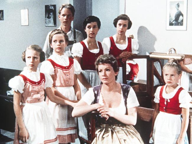 Ruth Leuwerik as Maria with the children in German film Die Trapp Familie (1956).