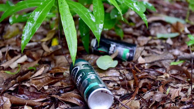 Evidence of chroming happening in Crestbrook Park, Mount Louisa. Deodorant cans scattered around the park. Picture: Alix Sweeney