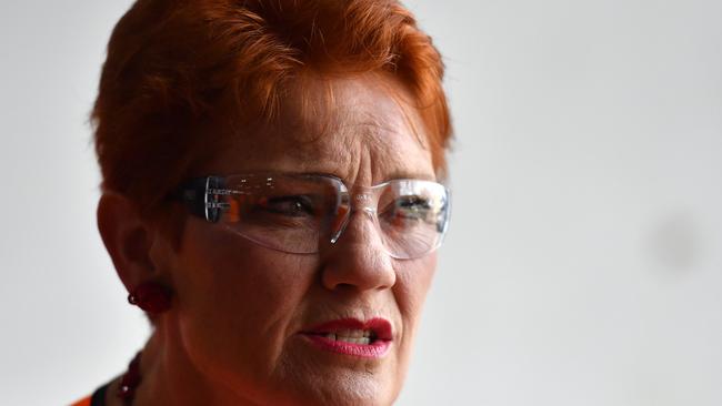 One Nation’s support has fallen since the start of the election campaign, but still looks to pick up a few regional seats. Federal leader Pauline Hanson is pictured. Picture: AAP