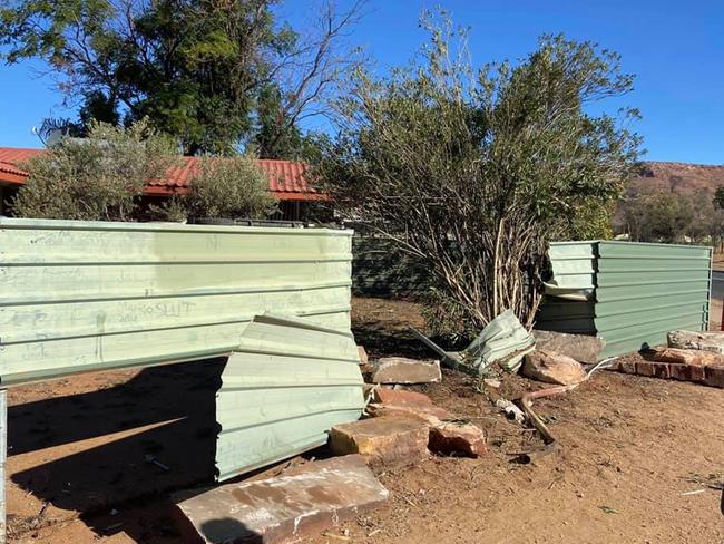 Damage to a property on Lyndavale Dr in Larapinta after a car lost control Wednesday May 13, 2020. Picture: SHERALEE TAYLOR FOR NAMATJIRA FACEBOOK