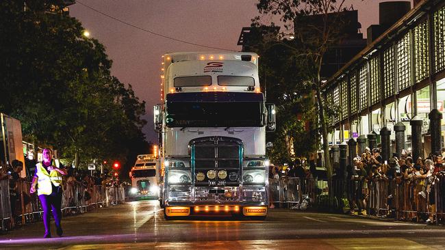 Thousands of racing fans welcomed the Night Transporter Convoy into the Darwin CBD ahead of the 2023 Darwin Supercars. Picture: Pema Tamang Pakhrin