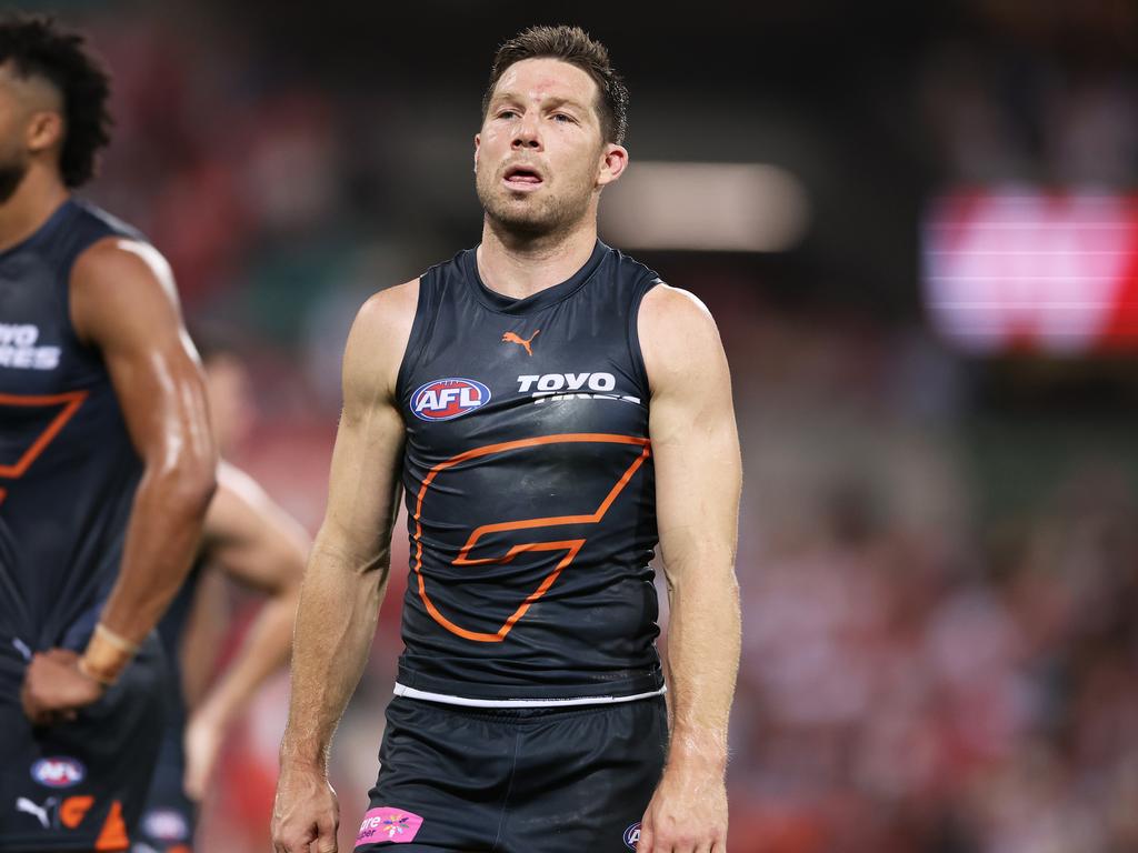 SYDNEY, AUSTRALIA - SEPTEMBER 07:  Toby Greene of the Giants looks dejected after the AFL First Qualifying Final match between Sydney Swans and Greater Western Sydney Giants at Sydney Cricket Ground, on September 07, 2024, in Sydney, Australia. (Photo by Matt King/AFL Photos/via Getty Images)