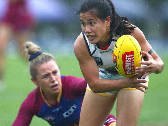 BRISBANE, AUSTRALIA - FEBRUARY 08: Rachelle Martin competes during the round one AFLW match between the Brisbane Lions and the Adelaide Crows at Hickey Park on February 08, 2020 in Brisbane, Australia. (Photo by Jono Searle/Getty Images)