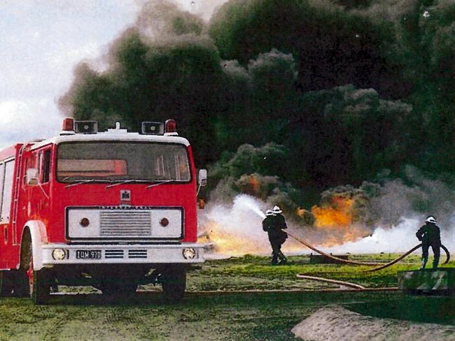 A training burn at CFA's Fiskville training centre about 1979.