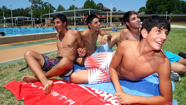 Elias Jammal 15, Jaiden Younis, 15, Benjamin Ayoub, 14 and James Younis, 15, at Parramatta on January 12, 2010.