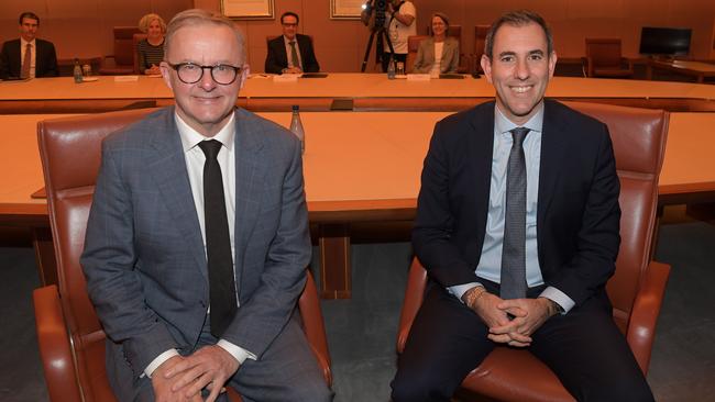 Anthony Albanese and Jim Chalmers at Parliament House in Canberra. Picture: NCA NewsWire / Tracey Nearmy