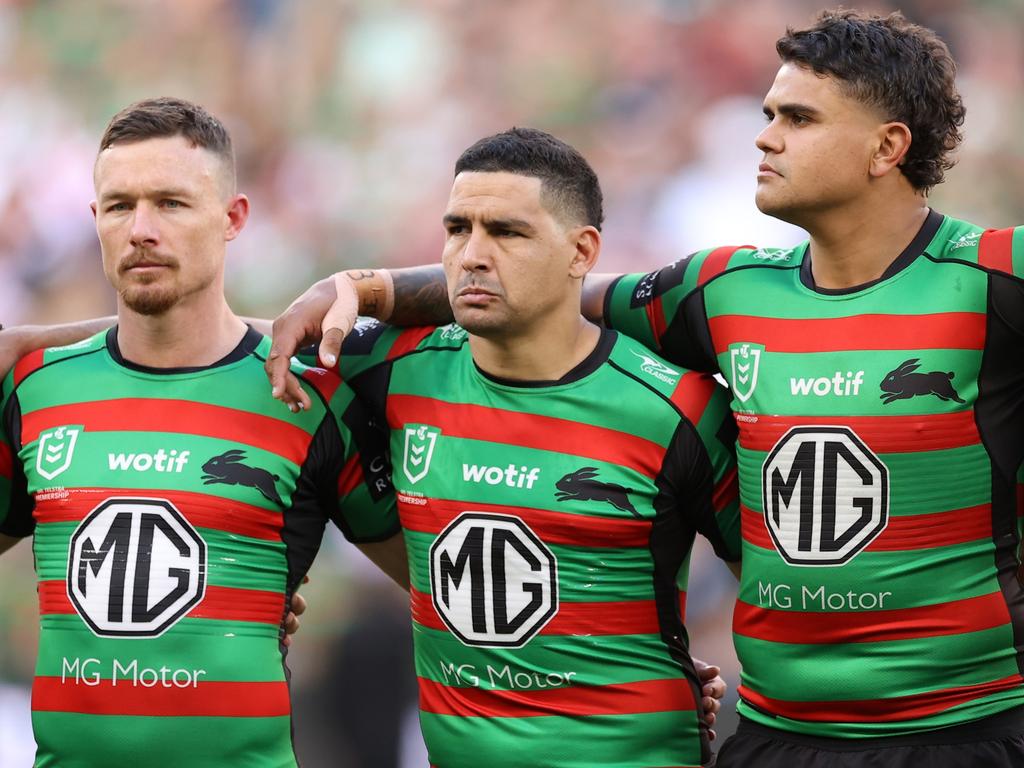 Star trio (L-R) Damien Cook, Cody Walker and Latrell Mitchell are all poised to extend their stay at the club. Picture: Mark Kolbe/Getty Images
