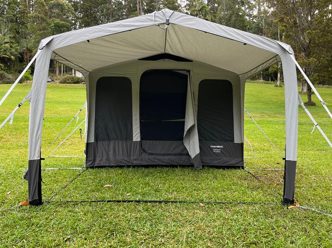 A huge awning out the front of the tent makes it a great spot for afternoon drinks on the campsite.