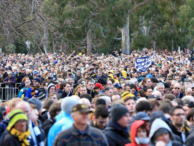 AFL 2017 Geelong Cats v Richmond Tigers. Second qualifying final premiership at the MCG. Enormous crowds line up outside gate 2. Picture: Mark Stewart