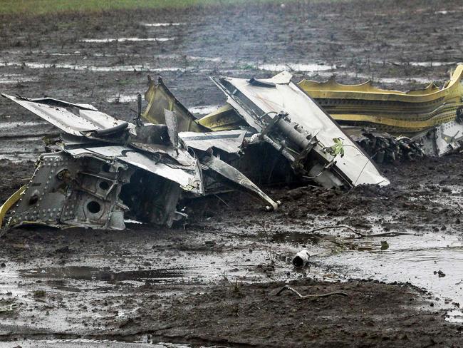 No survivors ... Russia's Emergency Ministry shows parts of the Flydubai crashed passengers' jet at the airport in Rostov-on-Don. Picture:  AFP