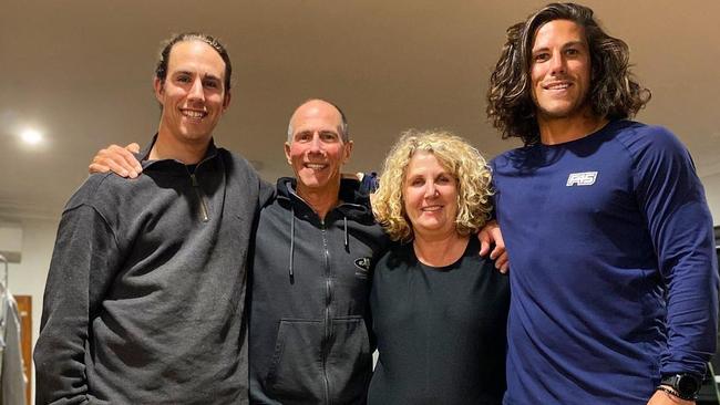 Perth brothers Jake (L) and Callum Robinson (R) pictured with their parents Martin and Debra. Picture: Instagram