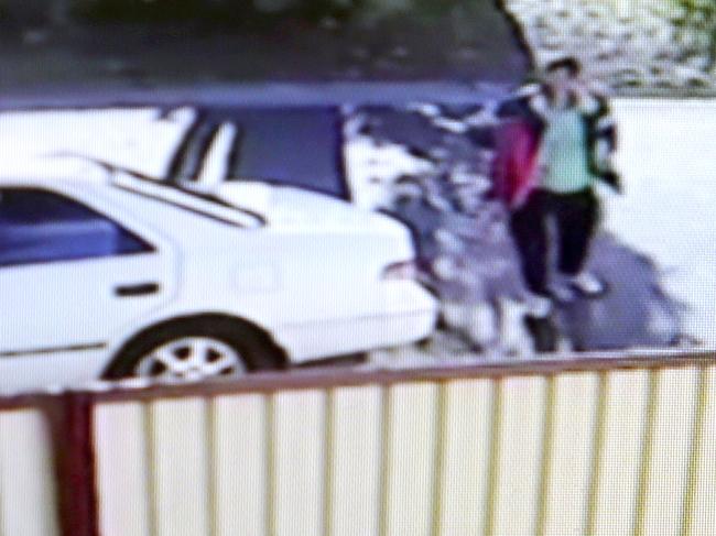 CCTV footage from a house taken on the 19th of August, 3.19 Pm showing a man parking a car police say belong to murdered woman Sabrina Bremer on Dawson Street, Woodridge. Pic Jono Searle.