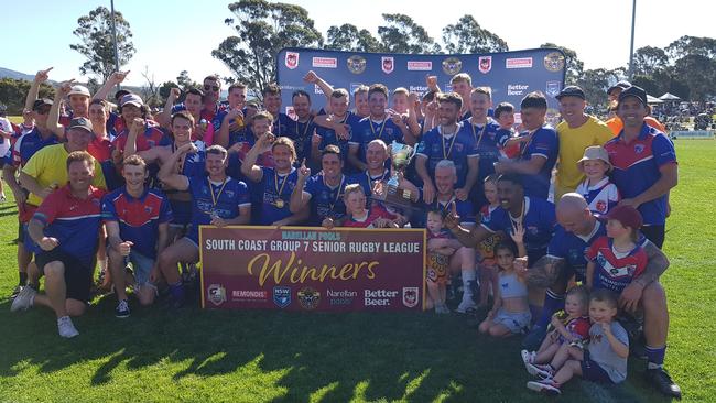 Gerringong Lions celebrate taking out the reserve grade grand final. Picture: Steve Montgomery Sports Photography