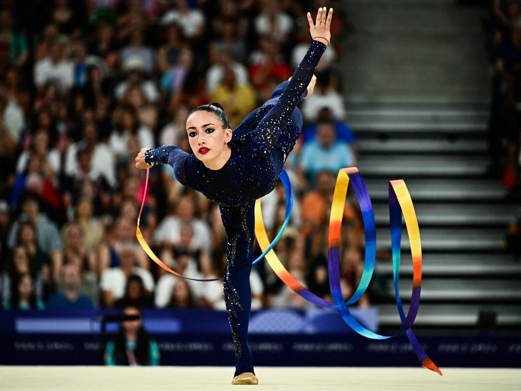 Kiroi-Bogatyreva performs with the ribbon. Picture: Loic Venance/AFP