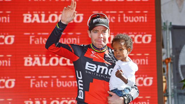 With son Robel after the 2013 Giro d’Italia. Picture: Getty Images