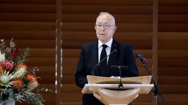 Terry White AO, speaks at the State Funeral Service for Mike Ahern AO, at Our Lady of the Rosary Catholic Church, Caloundra, on Friday 25th August 2023 - Photo Steve Pohlner