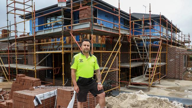 Mark Anthony outside his half built house in Mitcham, which was being built by Porter Davis. Picture: Ian Currie