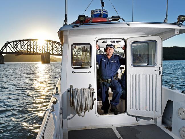 Sergeant David Lowden on the Launch Brooklyn boat. Picture: Troy Snook