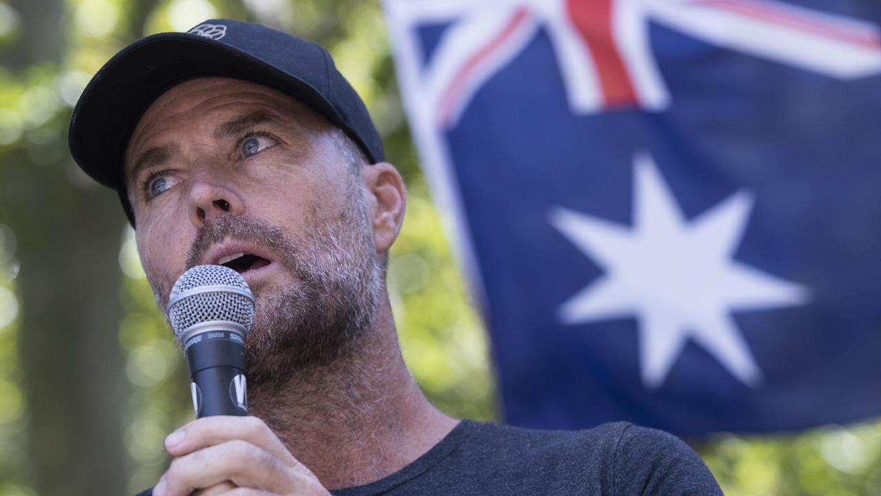 Pete Evans gave a bizarre speech during an anti-vaccination rally in Sydney’s Hyde Park on Saturday. Picture: Brook Mitchell/Getty Images