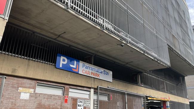 Police are hunting a man near the Parramatta train station commuter carpark.