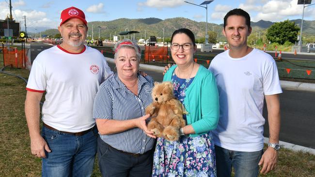 Rob Aumend from Getta Betta, Otto's Market store manager Tracey McLauchlan, Angelene Bourne from Angelfish Dragonfly and Harry Crawford from Spirited Goat from the Precinct at road works on nearby Bowen Road. Picture: Evan Morgan