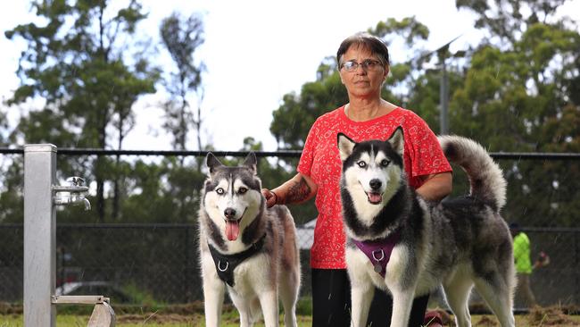 Anna Zamofing with huskies Xena (left) and Maya. Picture: Adam Head