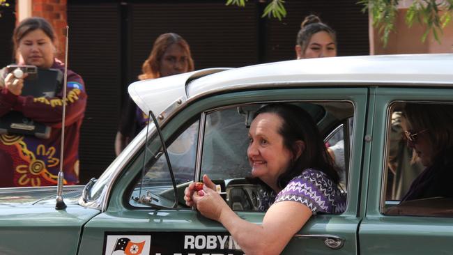Independent Territory Araluen MLA Robyn Lambley was one of many marchers. The 2025 Bangtail muster took place on Todd St, Alice Springs, on the Labour Day public holiday, May 5, 2025. Picture: Gera Kazakov