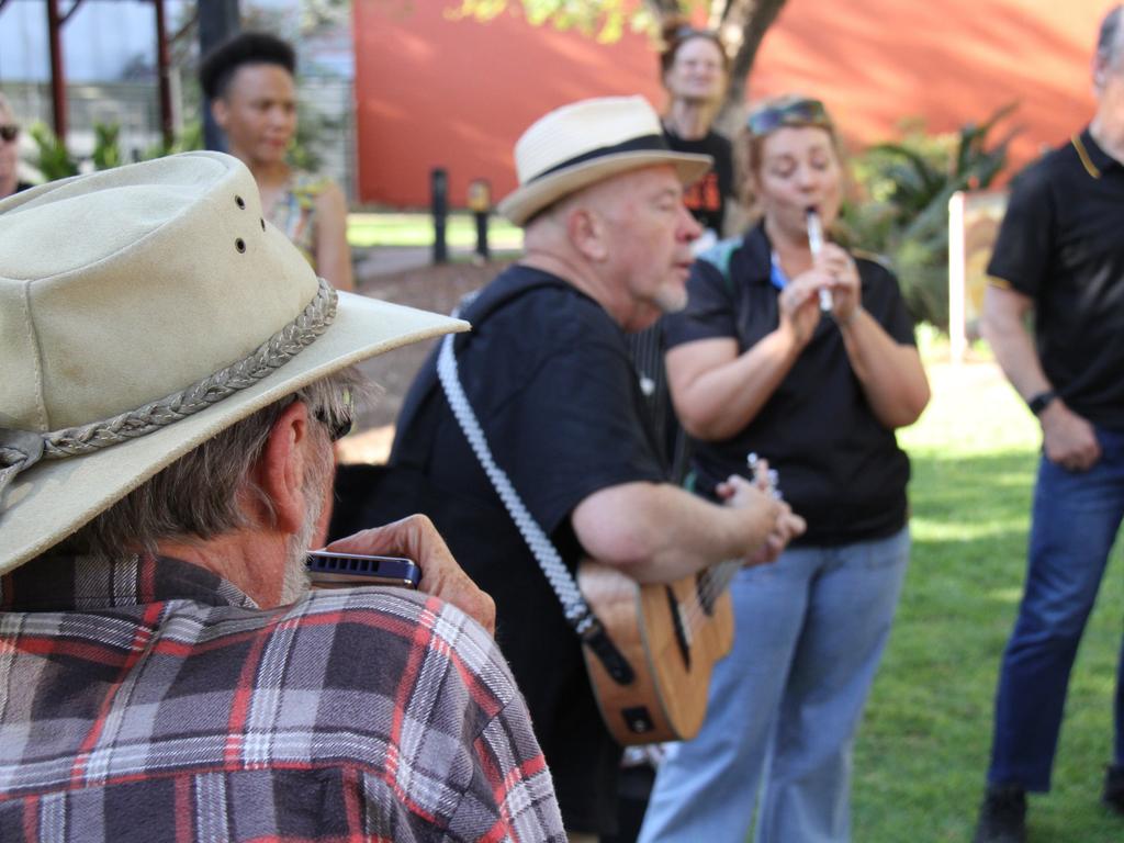 The Honeybees break out into an impromptu song. Todd Mall street party kicked off the 2024 Desert Music Festival in Alice Springs on Tuesday, September 17, 2024. Picture: Gera Kazakov