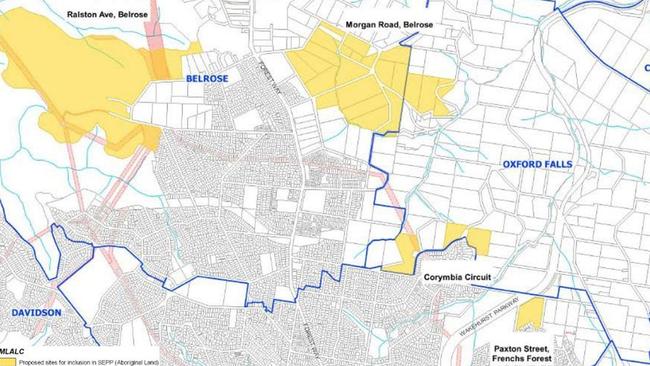 A map showing some of the land owned by the Metropolitan Local Aboriginal Land Council on the northern beaches. Picture: Metropolitan Local Aboriginal Land Council