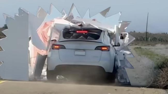 Tesla failed a 'Roadrunner' test in a YouTube video. Picture: YouTube/Mark Rober