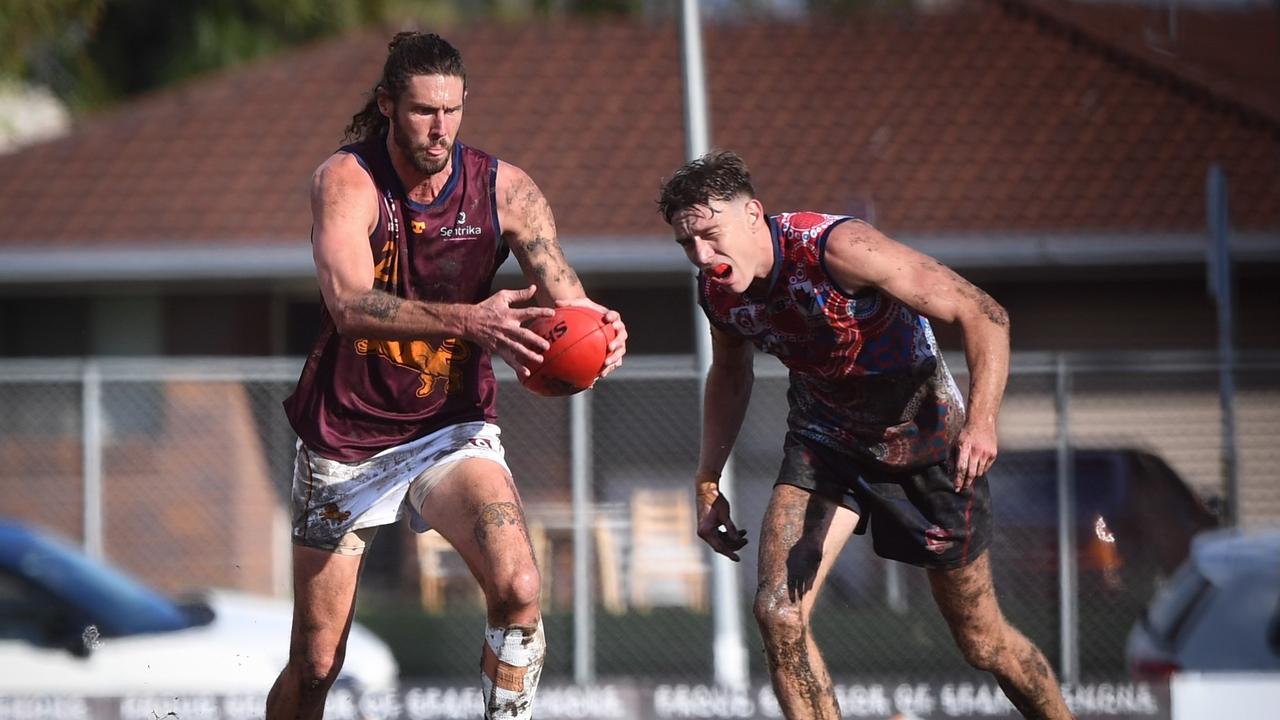 Former AFL star Tom Hickey in action for the Palm Beach Currumbin Lions. Picture: Highflyer Images.