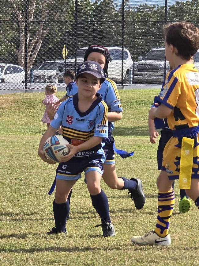 Brave Liam Layt loves playing rugby league for his beloved North Thuringowa Devils U7s. Picture: Supplied