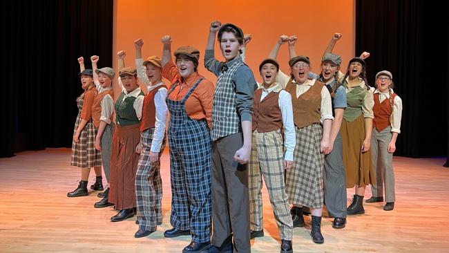 Students from the Toowoomba State High School's Academy of Performing Arts with put on performances of Newsies at the school's Performing Arts Centre at the weekend, with Luke Parker (centre) playing the lead role of strike leader Jack Kelly.