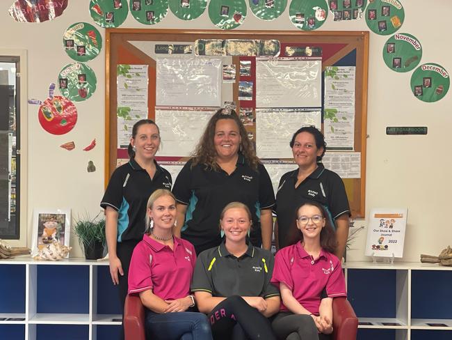 Front row left to right: Tamika Newton (educator), Rileigh Lawson (educator), Mia Wilkinson (trainee).Back row left to right: Lucy Morcom (ECT), Lynda Dorries (director), Jodie Mackay (lead educator).