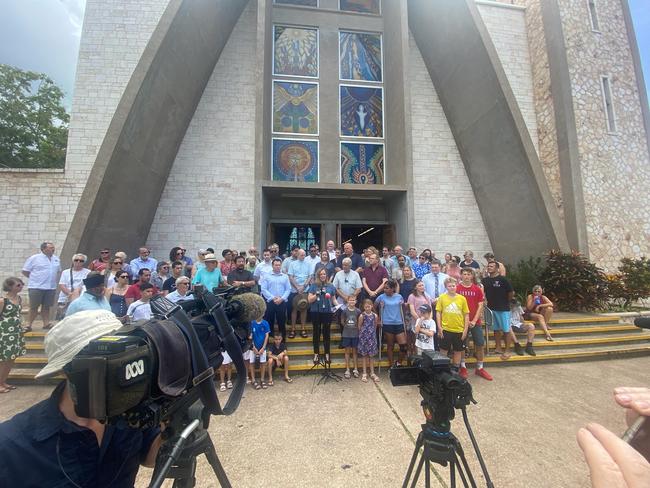 About 60 protesters assemble at St Mary’s Cathedral to protest anti-discrimination changes.