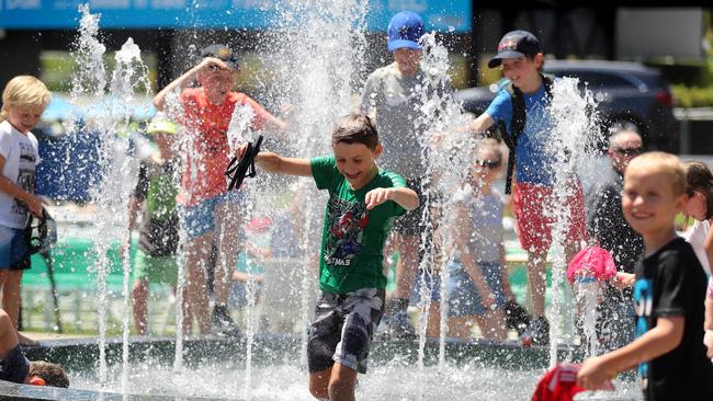 Kids cool off at the 2018 Australian Open at Melbourne Park. Picture: Alex Coppel