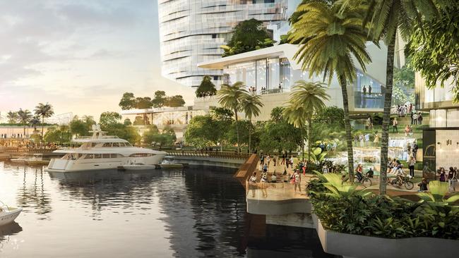 Artist impression of the waterfront promenade, tiered gardens, beaches and waterfalls