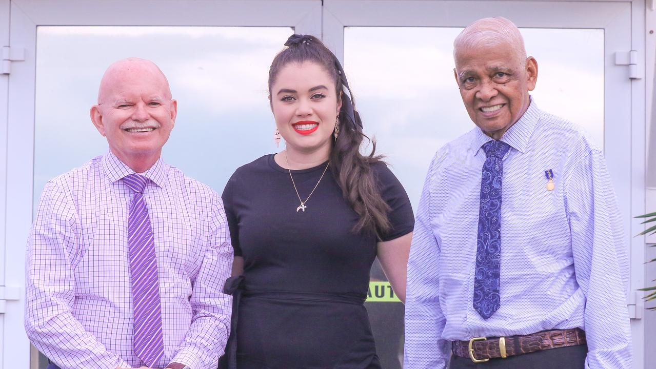 Kym Menzies, Tayla Lew Fatt and Bennie Lew Fatt as the NTFL's night of nights . Picture Glenn Campbell