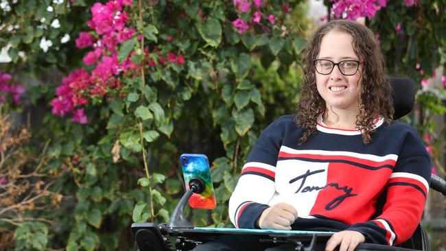 NDIS user Jocelyn Neumueller at home. Picture: Tait Schmaal