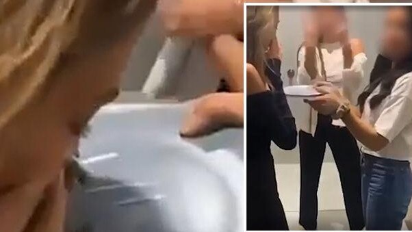 Nadia Bartel snorting very expensive white powder from a very cheap plate. Picture: Supplied