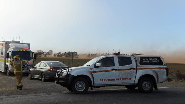 Emergency services on the Sturt Highway. Two trucks have collided about 6km from Truro. Picture: Tom Huntley