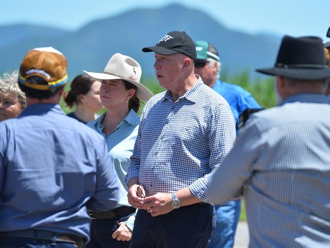 LNP Opposition leader Peter Dutton on the ground in Ingham today along with the Qld Premier David Crisafulli and Senator Susan McDonald. They visited the Hinchinbrook council disaster centre, a local business and then on to a cane farm.