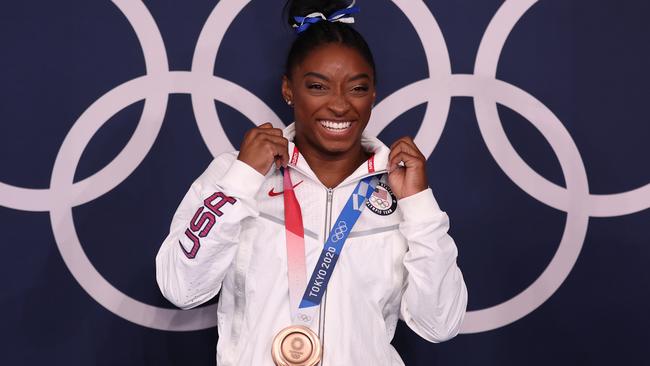 Simone Biles landed bronze after deciding to compete in the last event of her gymnastics program. Picture: Getty Images