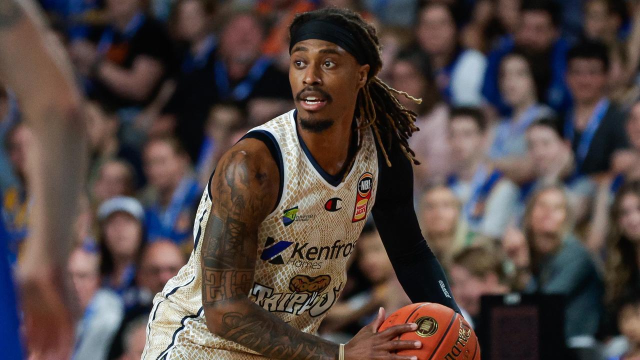 BRISBANE, AUSTRALIA - OCTOBER 7: Tahjere McCall of the Taipans in action during the round two NBL match between Brisbane Bullets and Cairns Taipans at Nissan Arena, on October 7, 2023, in Brisbane, Australia. (Photo by Russell Freeman/Getty Images)