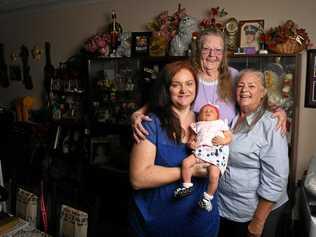 Anita Willans with her baby Gyzeikah Willans, grandmother Gloria Guarino and mother Sheree Laing.Gloria was in the delivery room and cut the cord for her 50th great grandchild Gyzeikah. Picture: Rob Williams