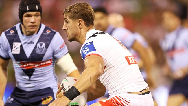 The positional switch of Zac Lomax backfired for the Dragons, who will likely move back to the left edge next week. Picture: Getty Images.