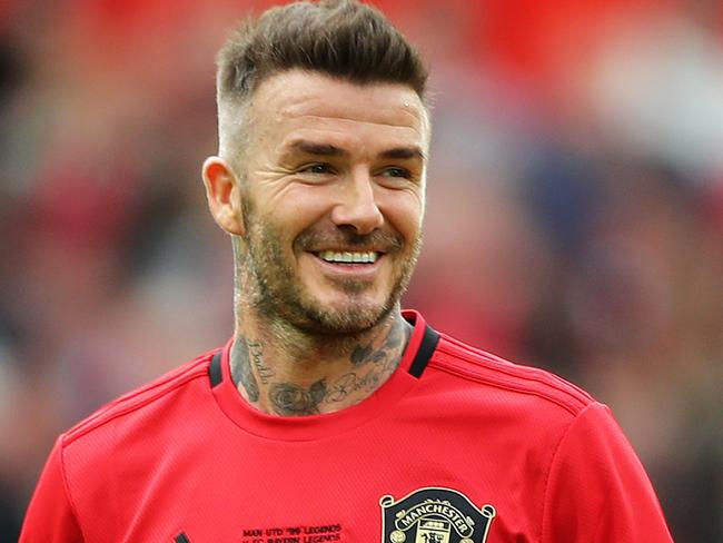 MANCHESTER, ENGLAND - MAY 26: David Beckham of Manchester United '99 Legends looks on during the Manchester United '99 Legends and FC Bayern Legends match at Old Trafford on May 26, 2019 in Manchester, England. (Photo by Matthew Lewis/Getty Images)